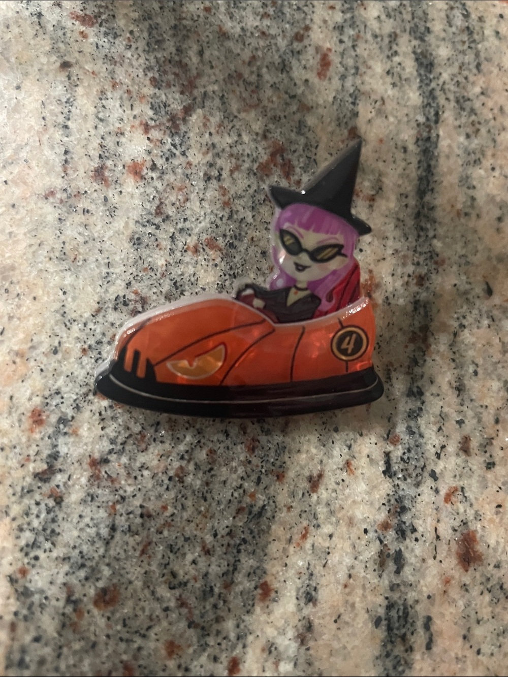 Witch Racer Bumper Car Pin/Brooch - Orange & Purple